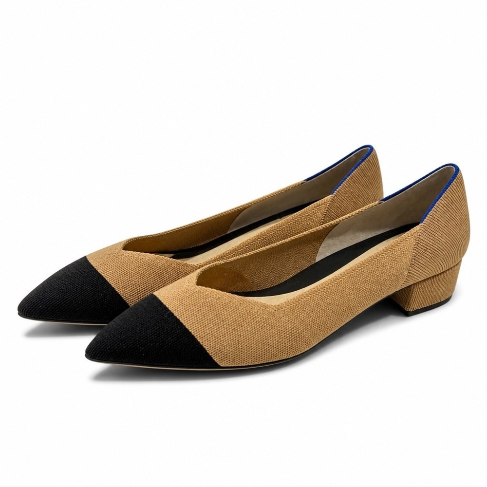 Rothys Womens 13 Camel Black Cap Toe Pointed Flats The Point Washable Preppy
